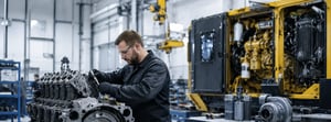 Technician using Work Instructions in factory